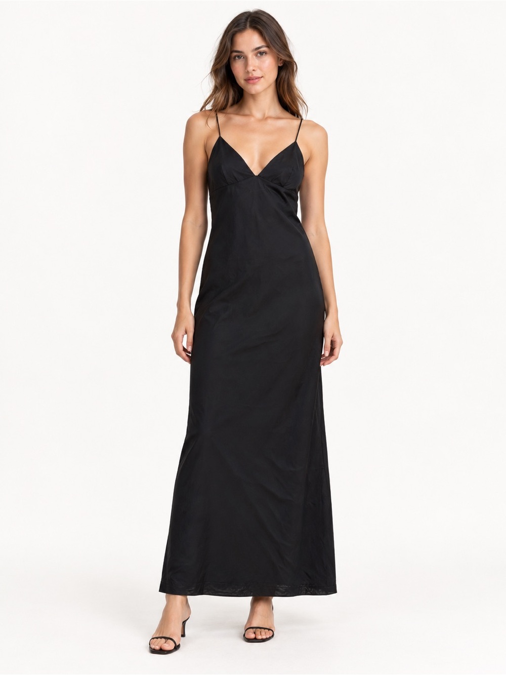 NWT Beverly and Beck Black Maxi Slip Dress Spaghetti Strap Medium